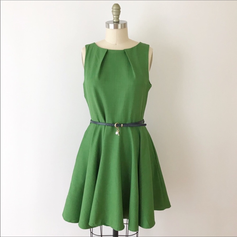Modcloth LBAL Green Charm Belt Skater Dress N324
